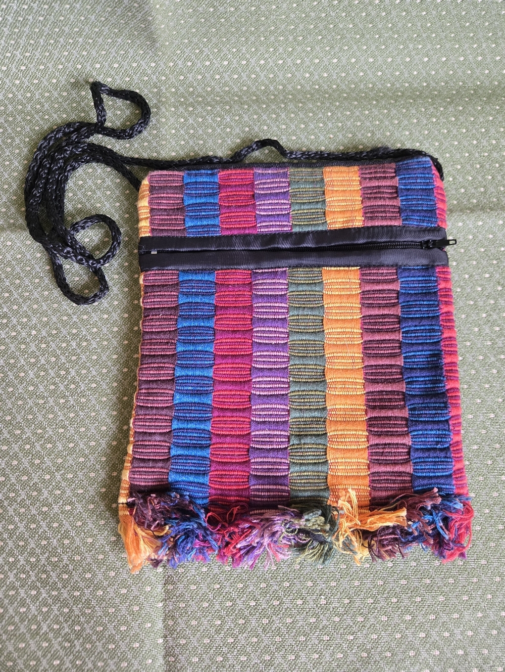 Handwoven Multicolor Crossbody Bag - Vibrant Stripe Pattern
